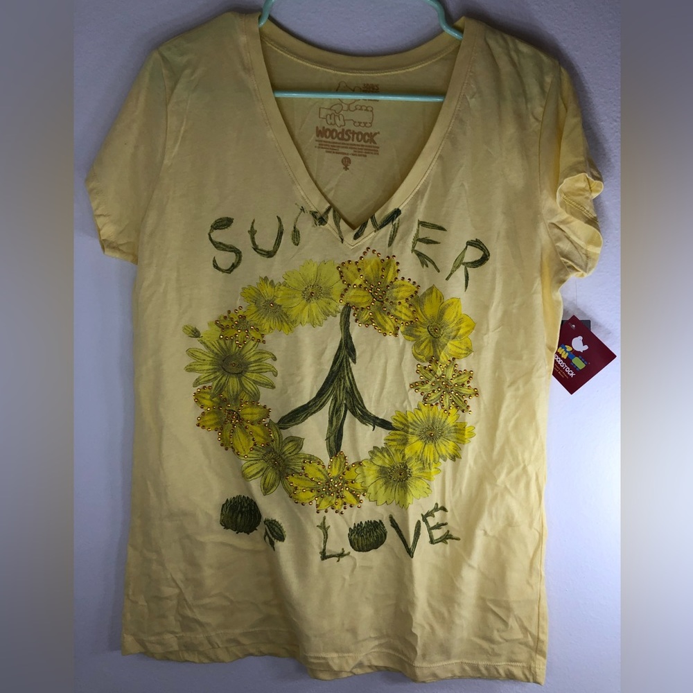 Woodstock Anniversary Summer of Love Graphic Tee Yellow Size XXL Junior NWT